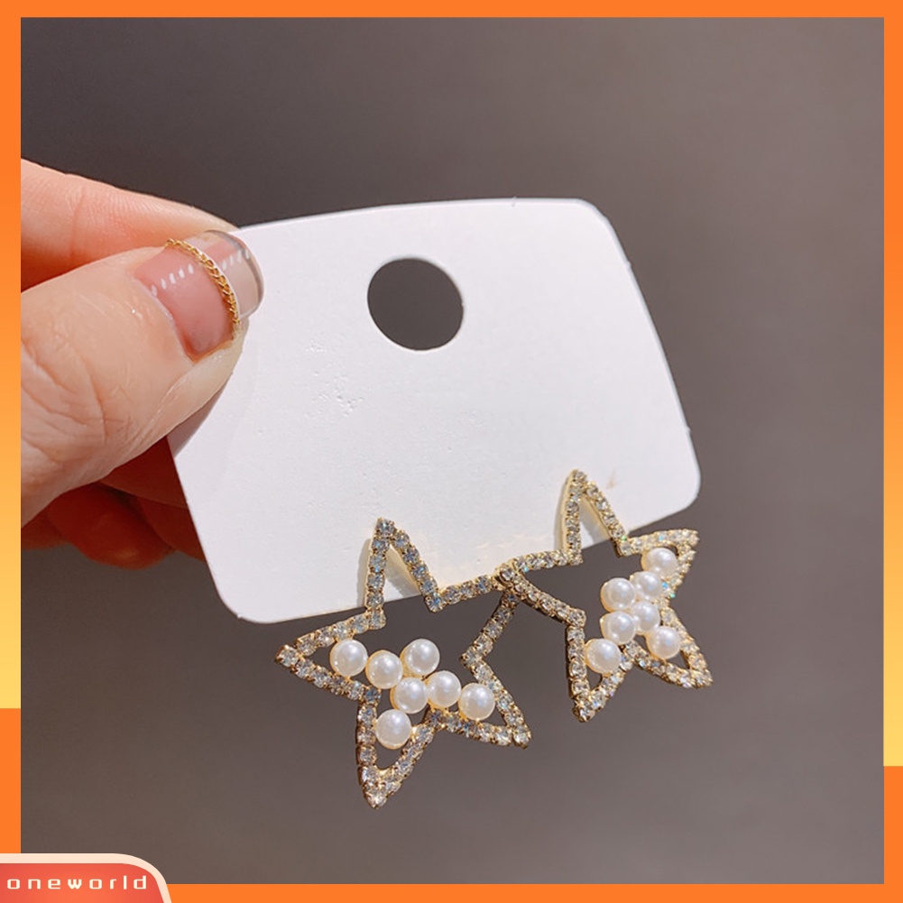 [WOD] Wanita Mutiara Imitasi Berlian Imitasi Snowflake Bintang Menjuntai Ear Stud Earrings Perhiasan Hadiah