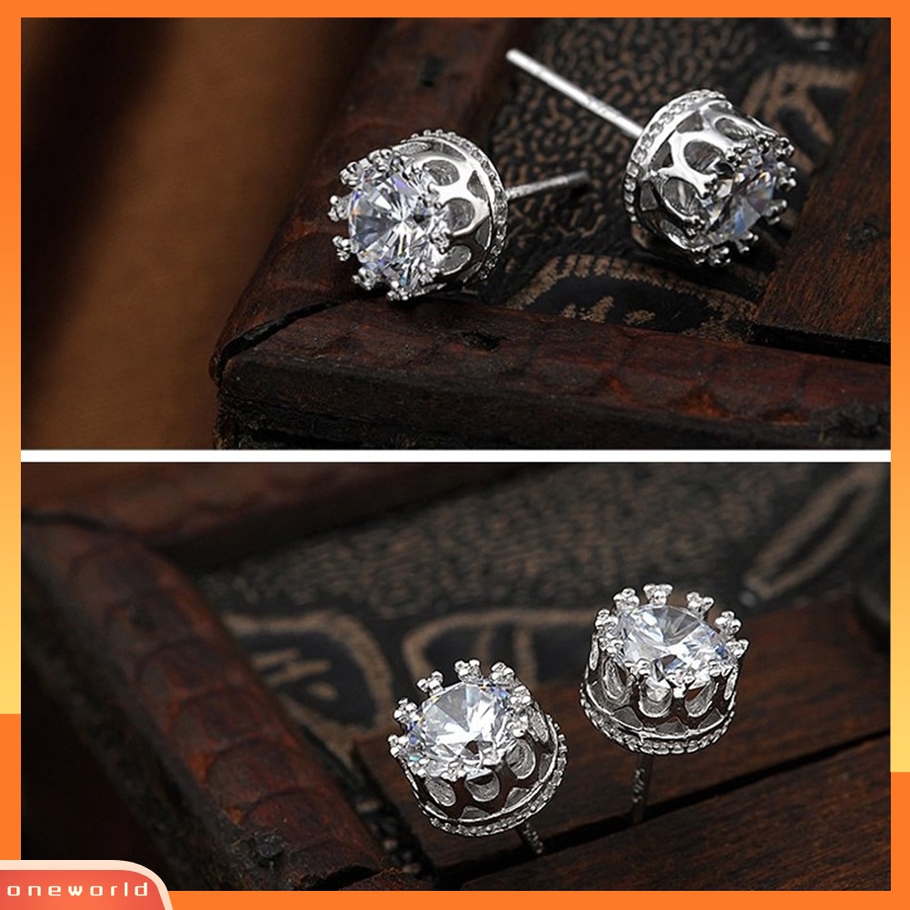 [WOD] Fashion Wanita Bulat Cubic Zirconia Ukir Mahkota Telinga Stud Earrings Perhiasan Hadiah