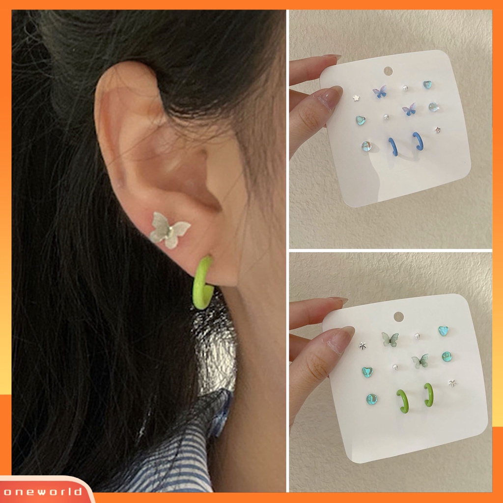 [WOD] 6pasang Sederhana Bentuk Bunga Menawan Wanita Anting Lucu Kupu-Kupu Mutiara Imitasi Stud Earrings Set Perhiasan Aksesori