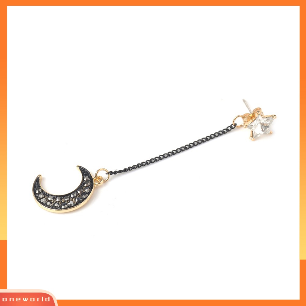 [WOD] Fashion Charming Star Moon Asimetris Alloy Wanita Anting Panjang Perhiasan Hadiah