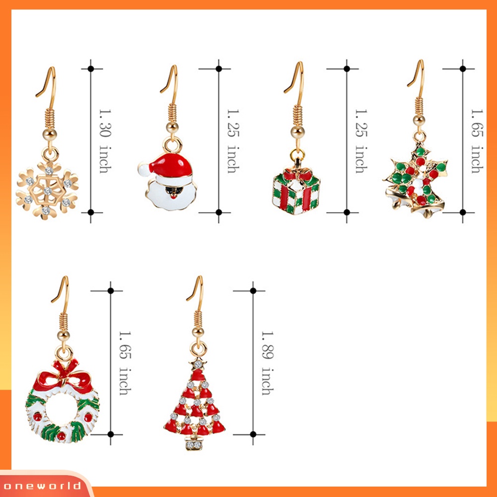 [WOD] 6pasang Santa Claus Snowflake Jingle Bell Ear Hook Wanita Anting Xmas Perhiasan