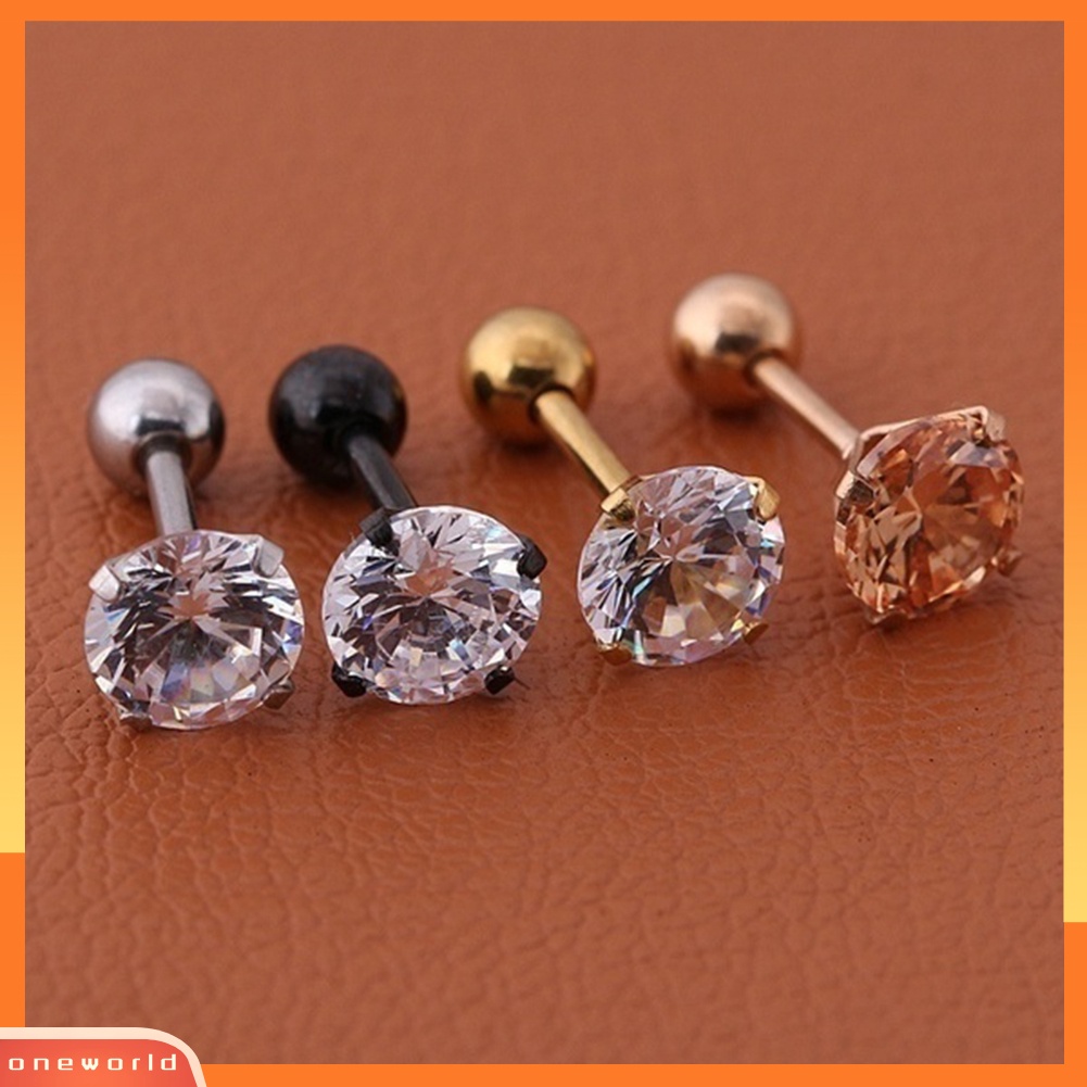 [WOD] 1pc Unisex Cubic Zirconia Hias Titanium Steel Stud Earring Perhiasan Tulang Rawan