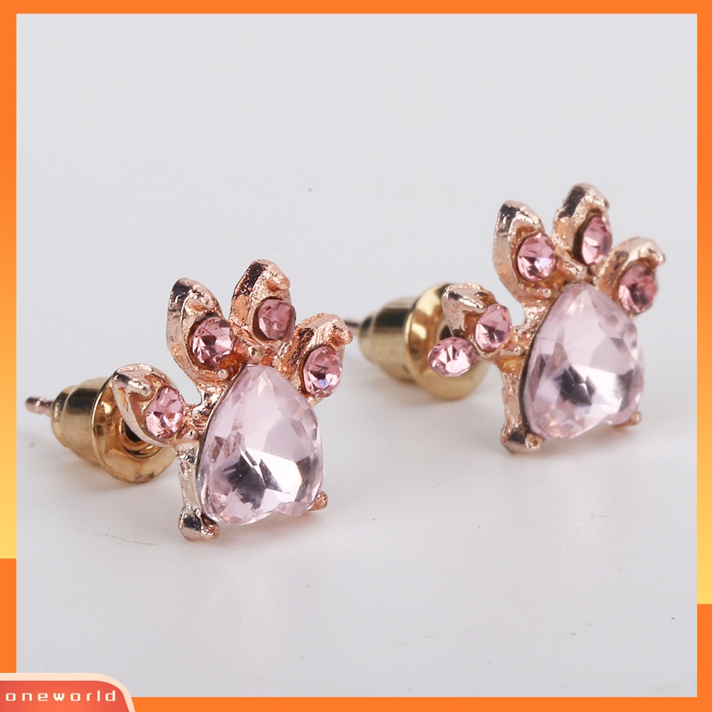 [WOD] Cute Cubic Zirconia Hias Kucing Paw Stud Anting Wanita Tindik Perhiasan Hadiah