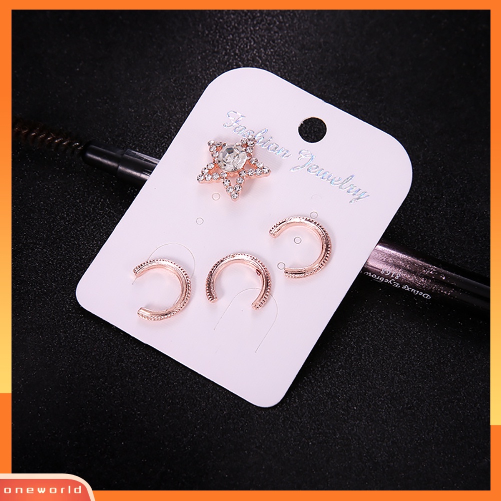 [WOD] 4 Pcs Bintang Setengah Lingkaran Setengah Lingkaran Telinga Stud Cuff Klip Anting Wanita Pesta Perhiasan