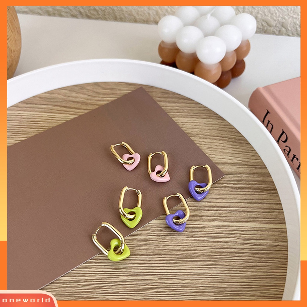 [WOD] 1pasang Anting Drop Heart Ear Buckle Alloy Gaya Korea Anting Menjuntai Warna Permen Untuk Prom