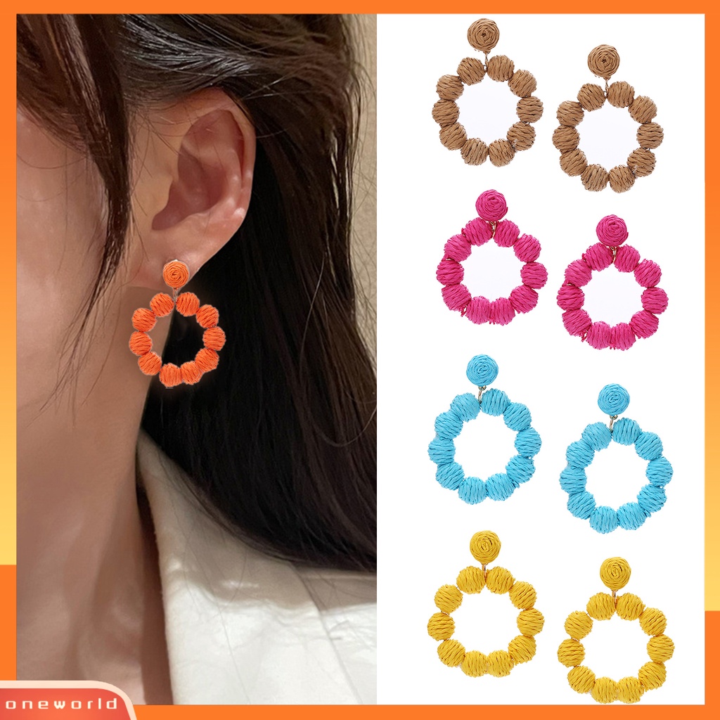 [WOD] 1pasang Anting Drop Bulat Gaya Liburan Perhiasan Bohemian Geometris Menjuntai Anting Untuk Liburan