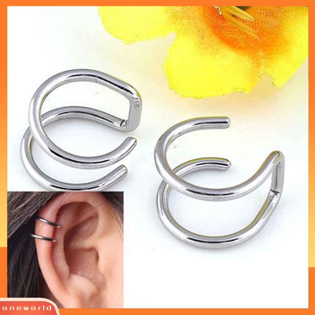 [WOD] Ear Clip Cuff Keren Non Piercing Anting Tulang Rawan Palsu Stainless Steel 2baris Untuk Bar