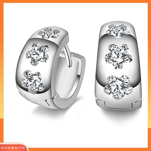[WOD] Unisex Perak Disepuh Gypsophila Bunga Berlian Imitasi Ear Studs Hoop Huggie Earrings