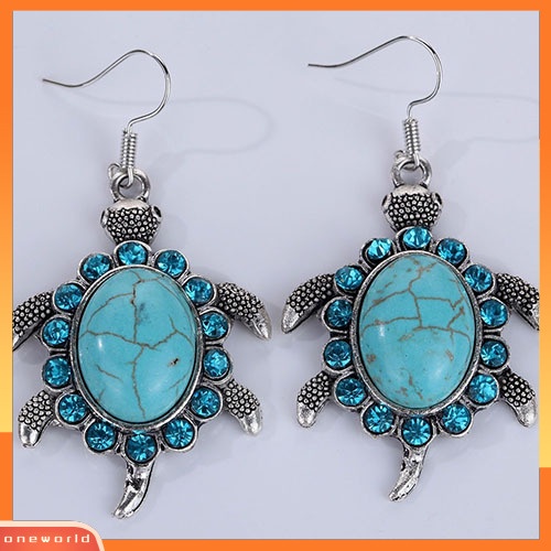 [WOD] Retro Lucu Berlian Imitasi Turtle Menjuntai Liontin Tibet Telinga Kait Anting Perhiasan