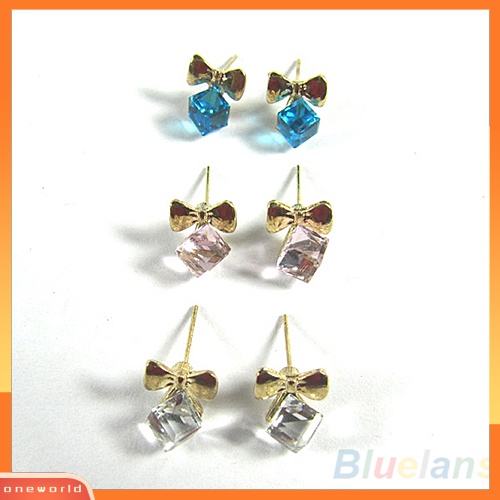 [WOD] Wanita Kilau Chic Ikatan Simpul Shiny Cube Berlian Imitasi Telinga Studs Lucu Menjuntai Anting-Anting