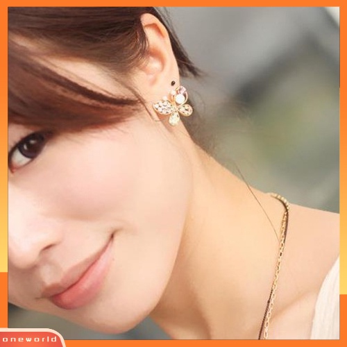 [WOD] Wanita Fashion Chic Indah Berlian Imitasi Berongga Kupu-Kupu Telinga Stud Earrings Perhiasan