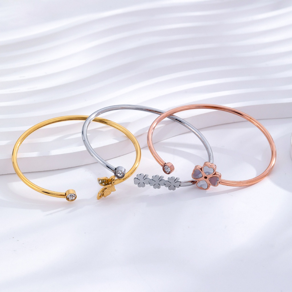 Gelang bangle isi 3 pcs titanium stainless steel 316L import anti karat harga grosir bisa bayar di tempat