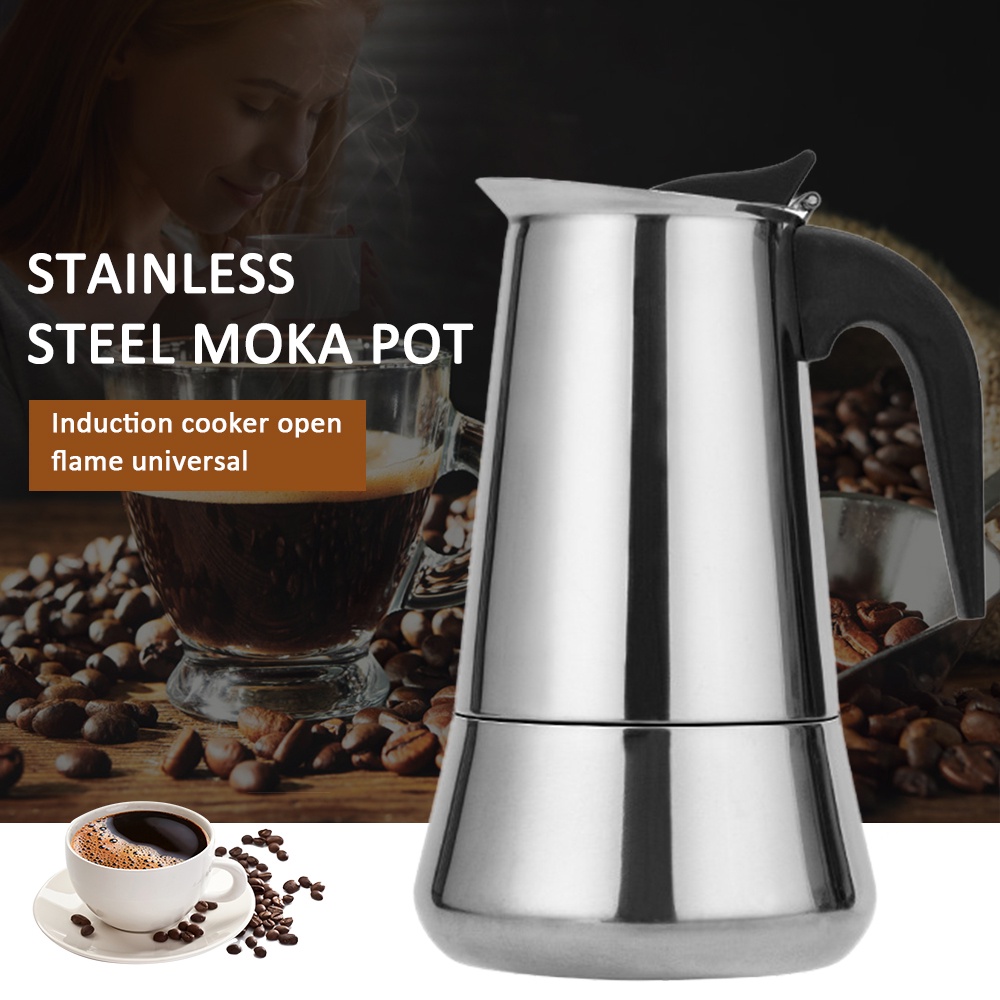 Pot Stainless Steel Moka Pot 2/4/6/9/12 Cangkir, Pembuat Kopi Stovetop, Filter Stainless Steel, Alat Pembuat Kopi Espresso Italia untuk Dapur