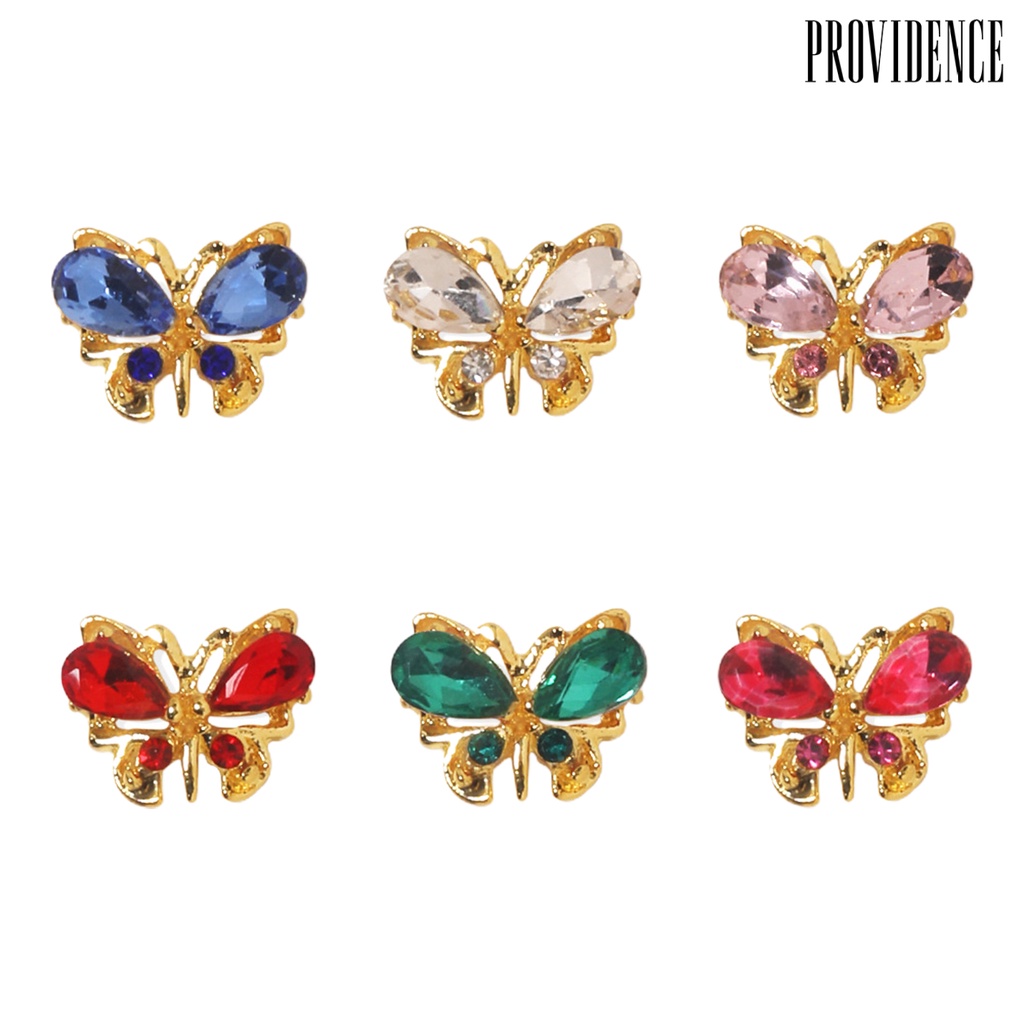 Providence 10Pcs/Set Nail Art Charm 3D Golden Alloy Mewah Lucu DIY Logam Berlian Imitasi Inlay Kupu-Kupu Dekorasi Kuku Salon Digunakan Di Rumah