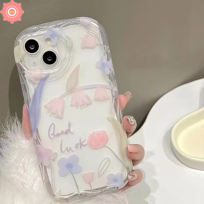 Casing Bunga Tulip Ungu Untuk Redmi 9A 10 10C 10A A1 A2 9 9C NFC 9T POCO M3 Redmi Note 11 11s 10s 12 10 Pro Max Plus 3D Wavy Curved Edge Lembut Transparan Fresh Floral Back Case