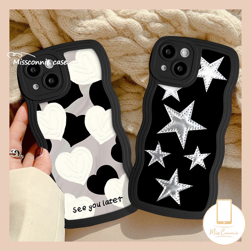 Fashion Seni Sederhana Lukisan Minyak Cinta Hati Ponsel Case Kompatibel Untuk IPhone XR 11 14 13 12 Pro Max 7Plus 8Plus 7 6s 6 8 14 Plus XS Max X SE 2020 Bintang Bersinar Lembut Bergelombang Edge Case