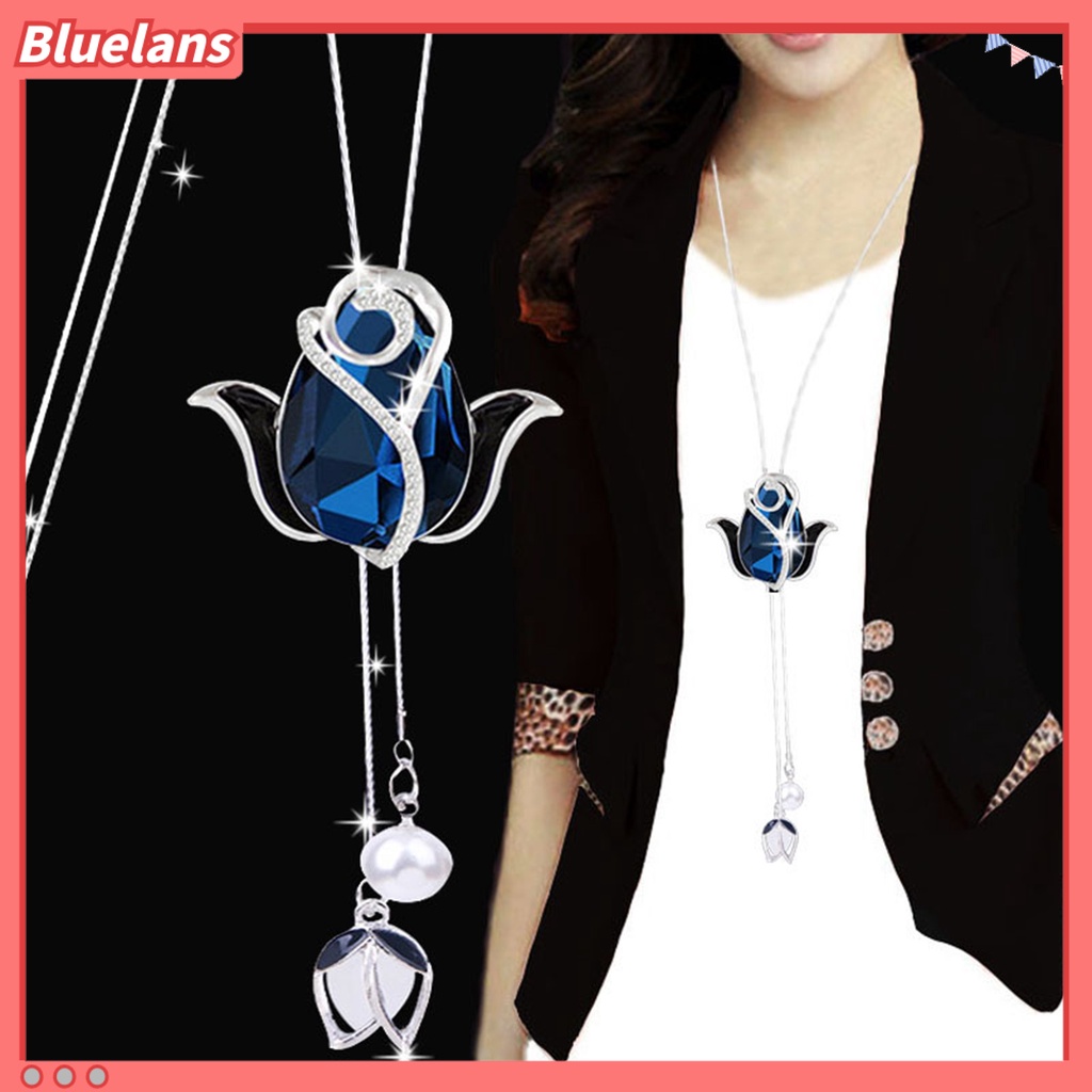 [BLS] Wanita Kalung Bersinar Berlian Imitasi Bertatahkan Tulip/Rose Bunga Swan/Bow Rumbai Pesona Dress-Up Beberapa Gaya Panjang Sweater Rantai Gaun Pesta Kalung Perhiasan Hadiah