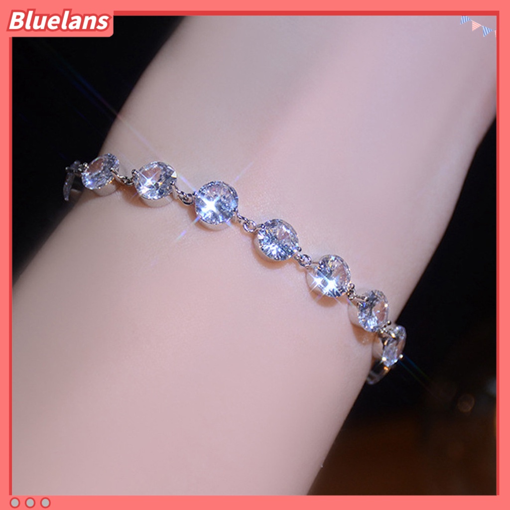 [BLS] Liontin Gelang Berlian Imitasi Hias Manik-Manik Adjustable Warna Perak Fashion Besar Bling Cubic Zirconia Rantai Tangan Aksesori Perhiasan