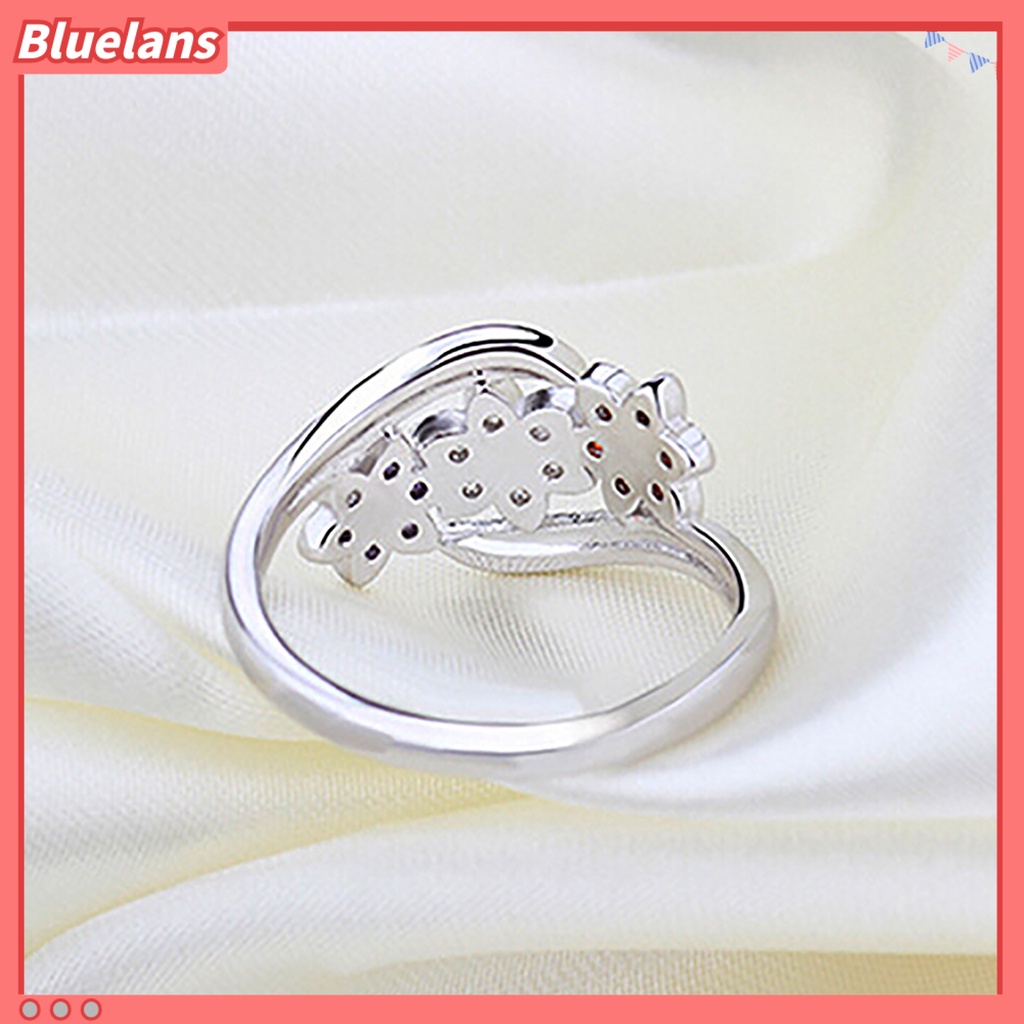 [BLS] Cincin Perak Berlapis Desain Bunga Cubic Zirconia Hias Shiny Fashion Wanita Ring Untuk Pernikahan