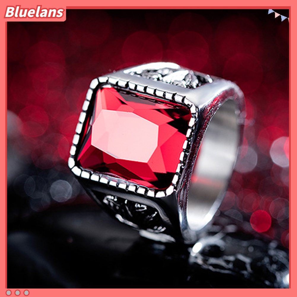 [BLS] Vintage Pria Faux Gemstone Tungsten Maple Craved Finger Band Cincin Perhiasan Hadiah