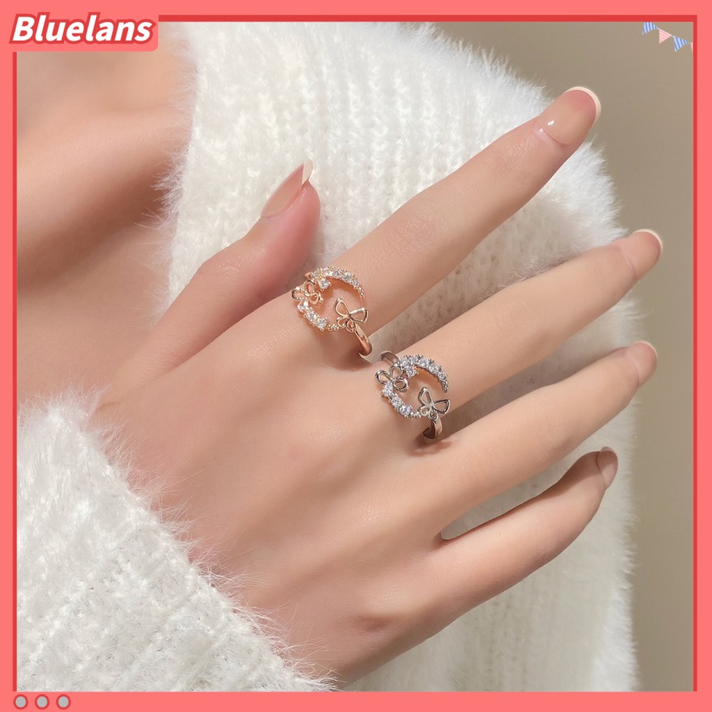 [BLS] Knuckle Ring Cubic Zirconia Geometris Electroplating Adjustable Personality Dekoratif Hypoallergenic Mewah Kupu-Kupu Terbuka Cincin Perhiasan Aksesori