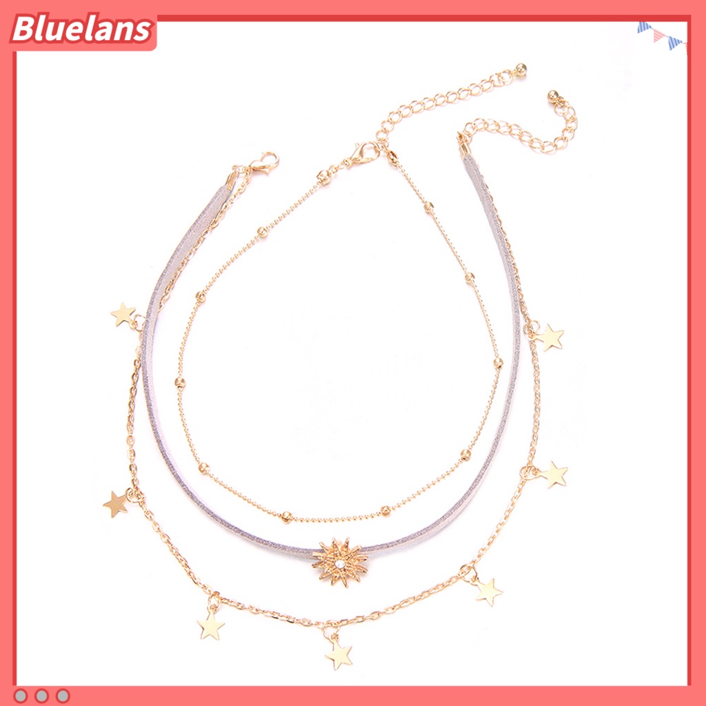 [BLS] 3 Pcs Wanita Kalung 3lapis Matahari Bintang Perhiasan Berlian Imitasi Bersinar Choker Kalung Untuk Pesta Pernikahan Perjamuan Prom