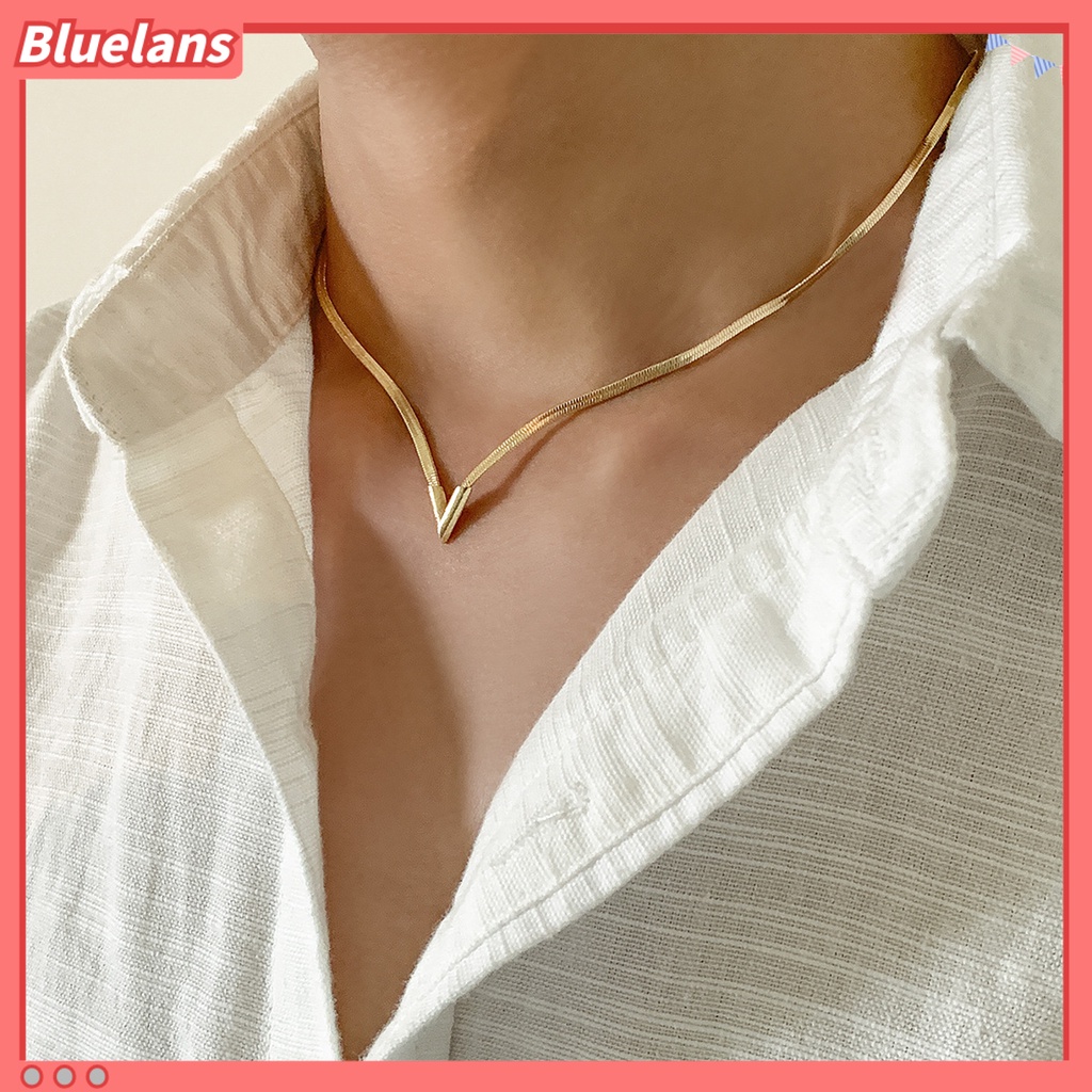 [BLS] Adjustable Dipanjangkan Rantai Oblate Pria Kalung Berbentuk V Pesona Choker Kalung Perhiasan Aksesoris