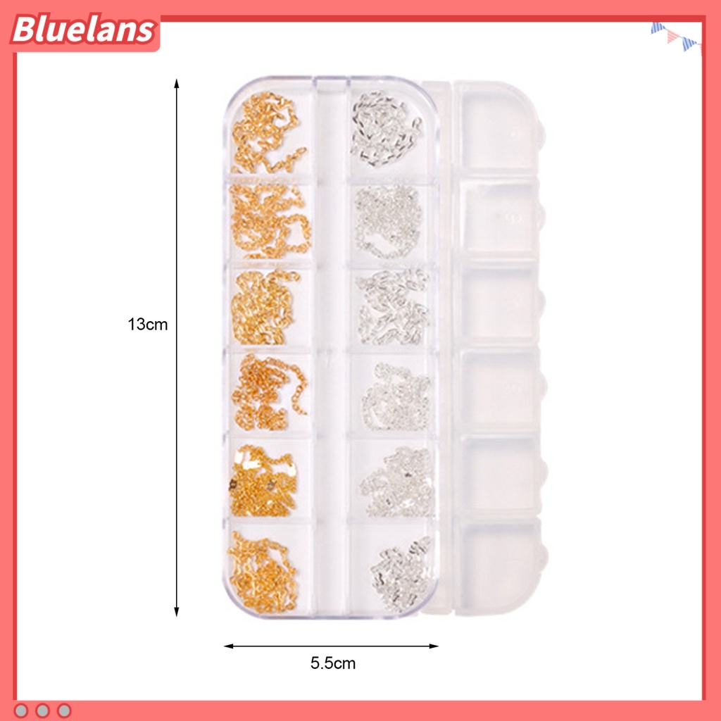 [BLM] 12kisi /Box Rantai Kuku Glitter Efek 3D Alloy Nail Art Rantai Cincin Gesper Dekorasi Logam Manicure DIY Untuk Wanita