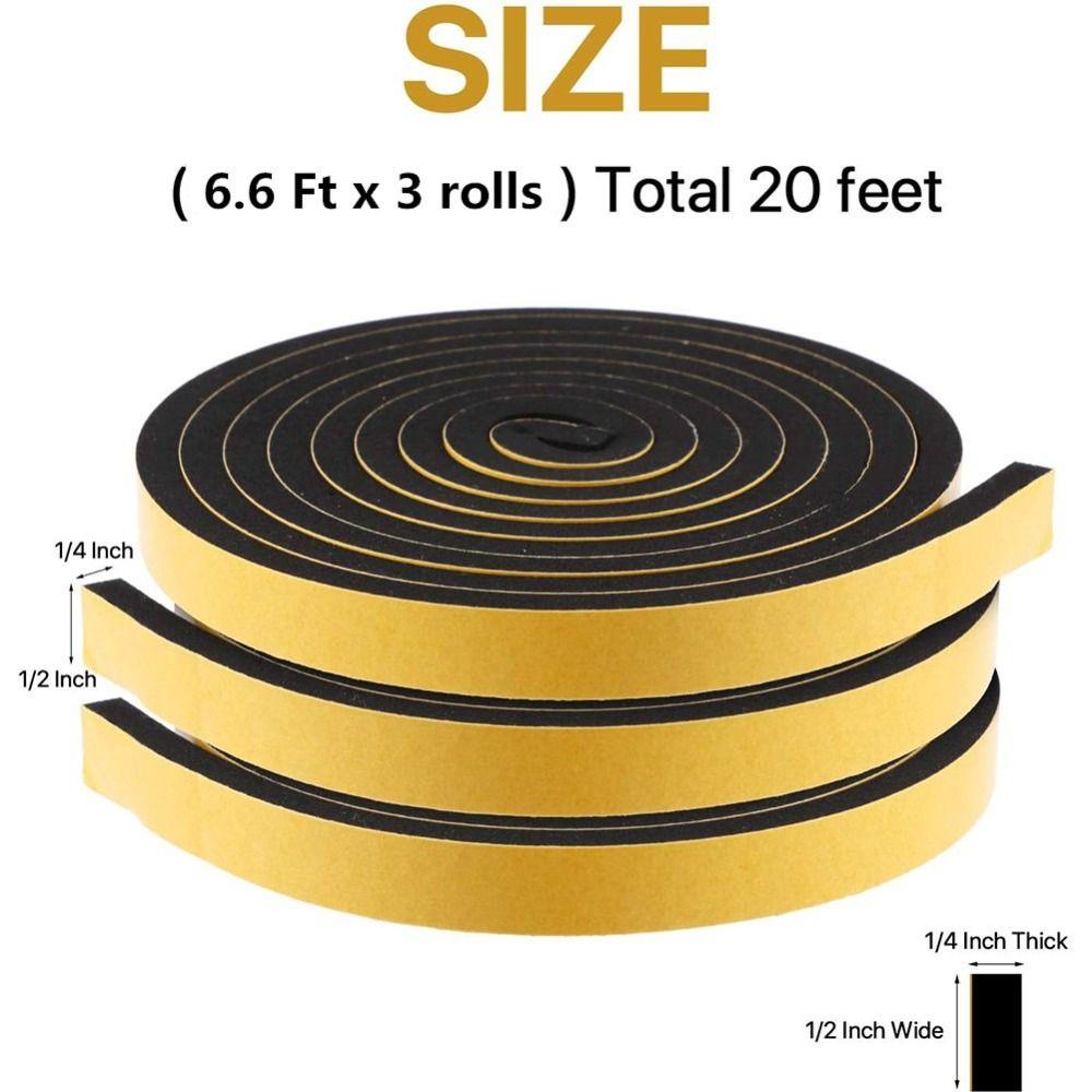 TOP 3roll Foam Seal Tape Panjang 6.6Ft 1/2inch Lebar Busa Peredam Angin Dan Panas Weatherstrip