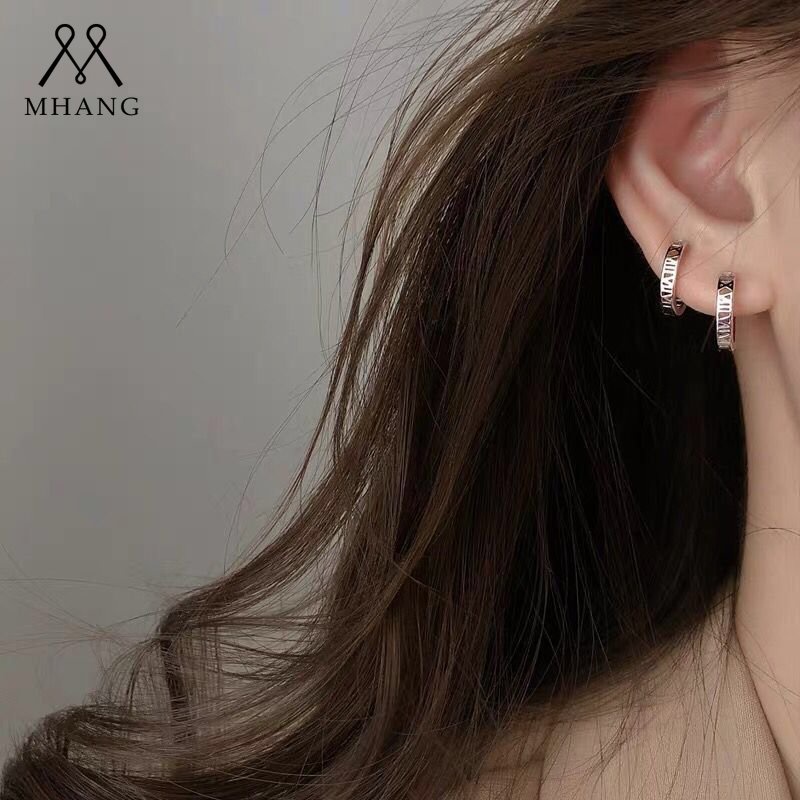 Angka Romawi Anting Perak Wanita Korea Sederhana Berongga Perak Hoop Earrings Fashion Perhiasan Aksesoris