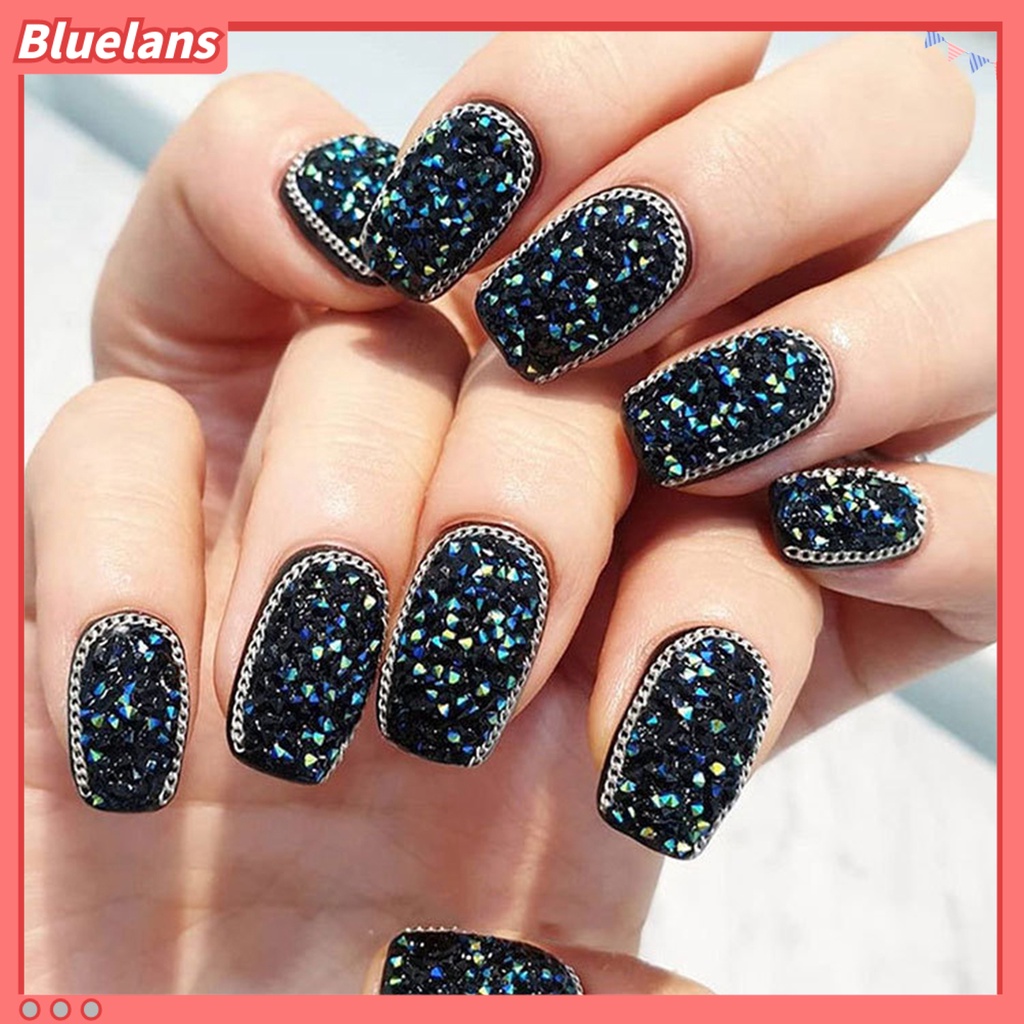 [BLM] 12pcs /Set Dekorasi Kuku Dengan Mudah Menempel DIY Rantai Kuku Metal Logam Charms Berlian Imitasi 3D Ornamen Untuk Perempuan