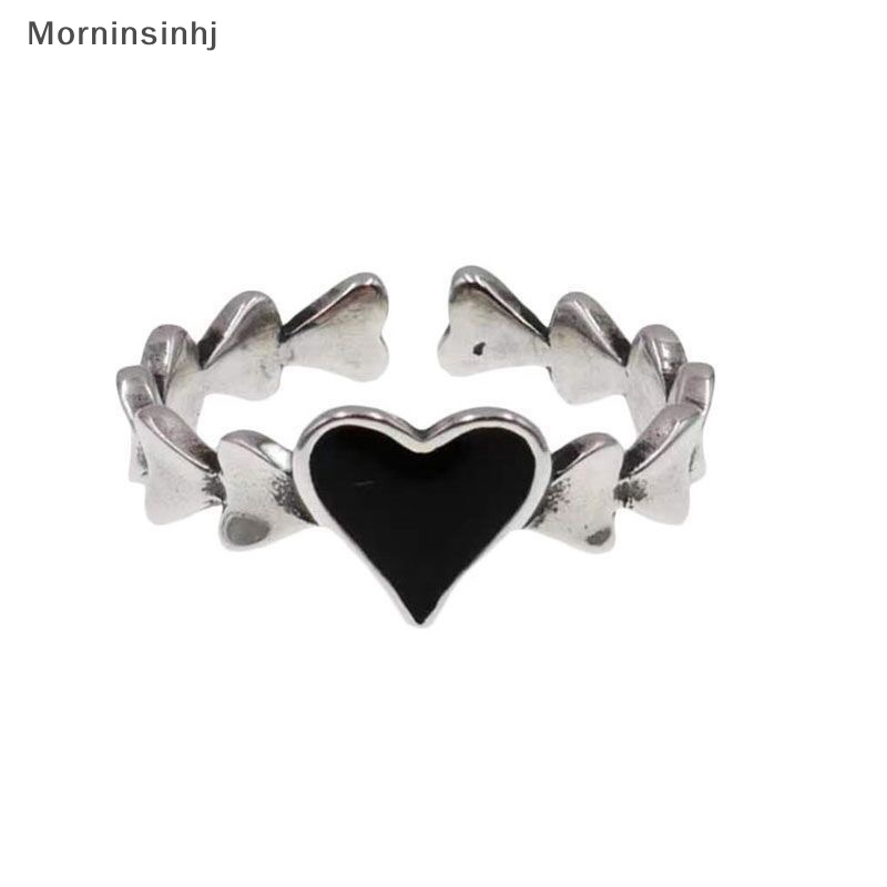 Mornin 2PCS Vintage Jantung Cincin Cinta Jari Rings Set Untuk Wanita Pasangan Kekasih Gadis Pesta Hadiah Tertekan Warna Hitam Hati Perhiasan id