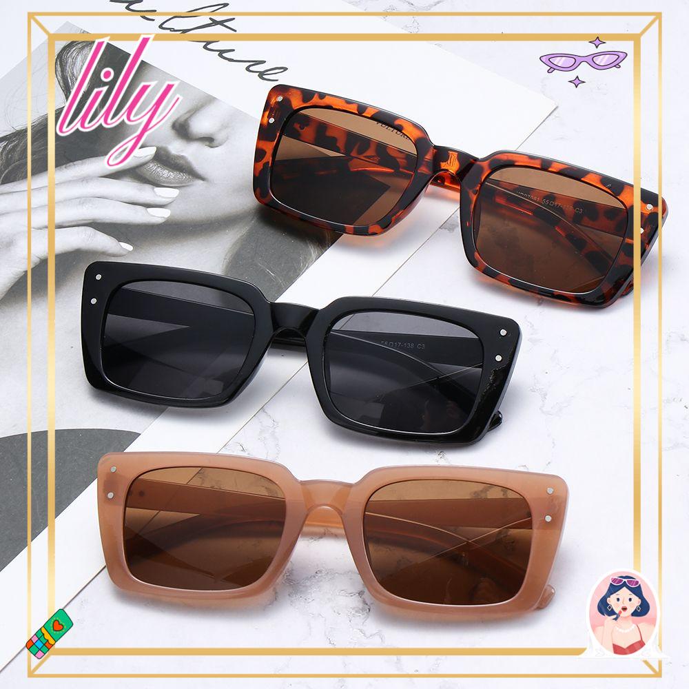 Lily Kacamata Persegi Panjang Aksesoris Fashion Wanita UV400 Retro Sunglasses