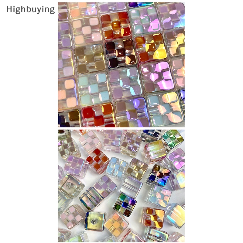 Hbid 10pcs Fashion Lubang Besar Warna-Warni Dadu Persegi Akrilik 14MM Enamel DIY Manik-Manik Longgar Glory