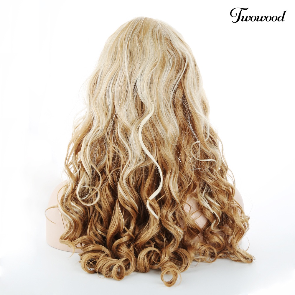 Twowood Fashion Wanita Panjang Mix Pirang Bergelombang Wig Seksi Keriting Alami Rambut Cosplay Wig