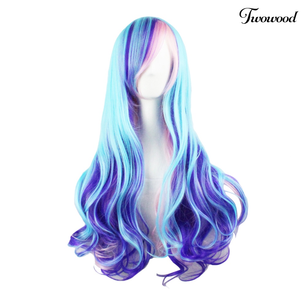 Wig Twowood 70cm Wanita Warna Gradasi Panjang Gelombang Besar Keriting Penuh Untuk Pesta Cosplay Anime