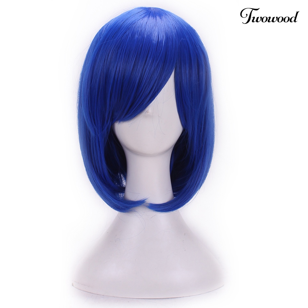 Twowood Wanita Gadis Cosplay Wig Serat Suhu Tinggi Lurus Pendek Wig Rambut Anime