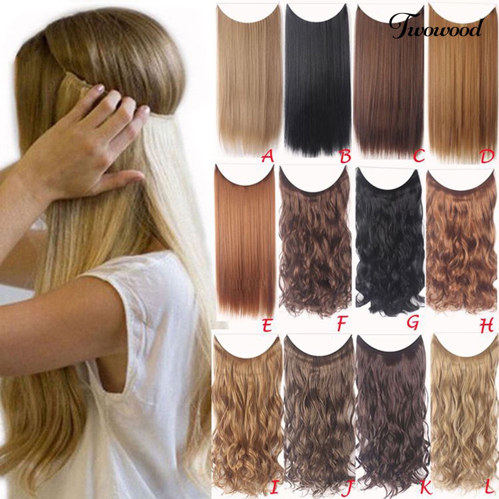 Twowood Fashion Wanita Panjang Lurus Keriting Wig Penuh Kepala Sopak Klip Rambut Ekstensi