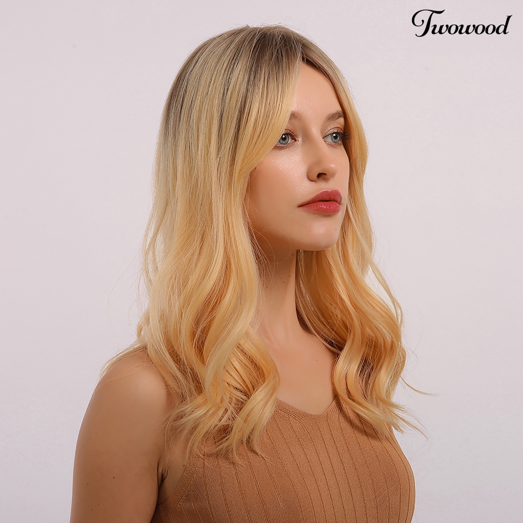 Twowood Wanita Bergelombang Medium Rambut Panjang Fashion Tahan Panas Pesta Cosplay Wig Sintetis