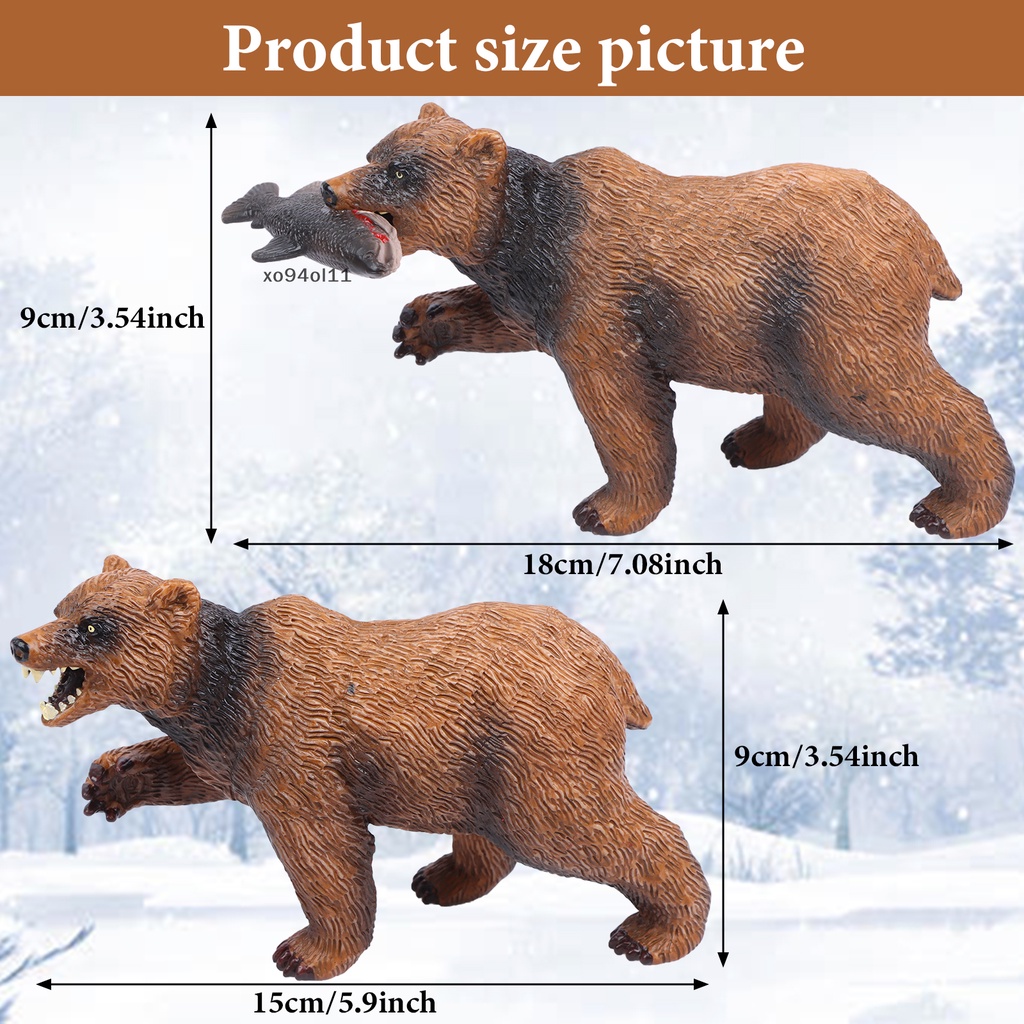 Xo Grizzly Bear Toys Figurines Set, Figure Keluarga Beruang Hewan Hutan Plastik OL