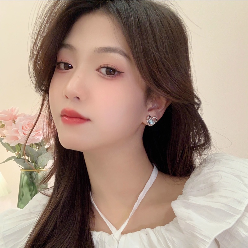 We Flower Indah s925 Perak Bersinar Moonstone Heart Stud Earrings Untuk Wanita Perempuan Elegan Opal Heart Earring Jewelry Untuk Pesta Pacaran