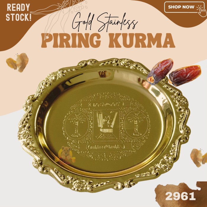Piring Buah kurma Stainless Emas kue permen Gold Small classic 15cm