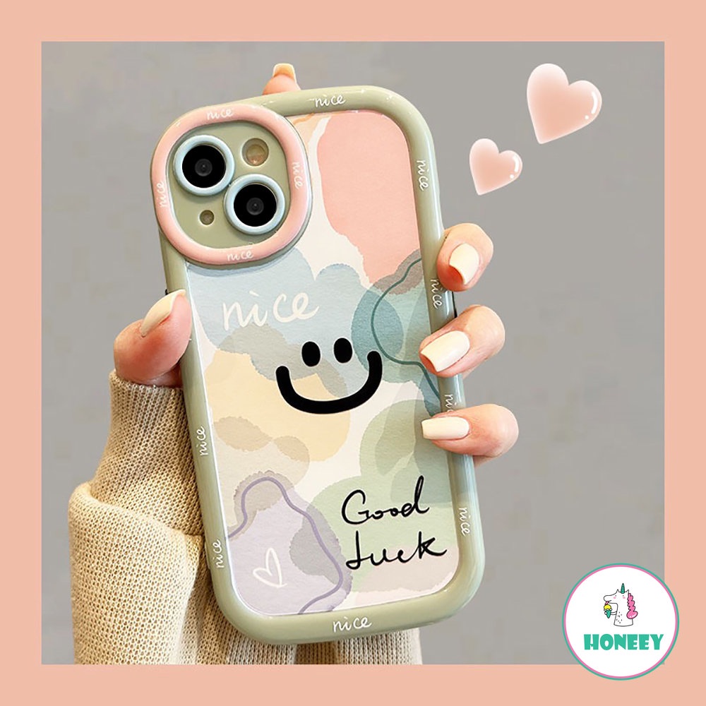 IPHONE Smile Lucu Huruf Lucu Shockproof Bumper Phone Case Untuk Iphone14 13 12 11 Pro Max Kartun Smiley Face Silikon Lembut Penutup Belakang