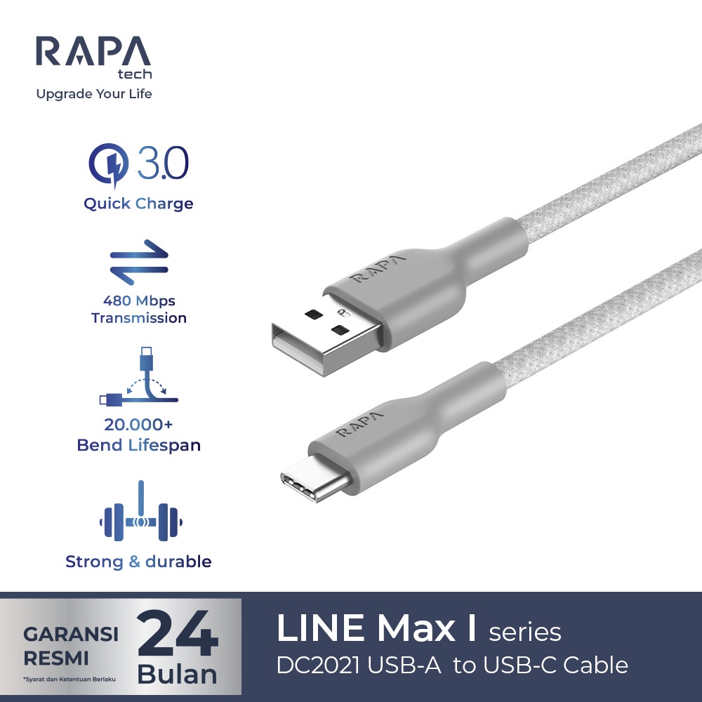 RAPAtech ORIGINAL KABEL DATA TYPE C FAST CHARGING 3A MAX CABEL LINE MAX l [DC2021] original bergaransi