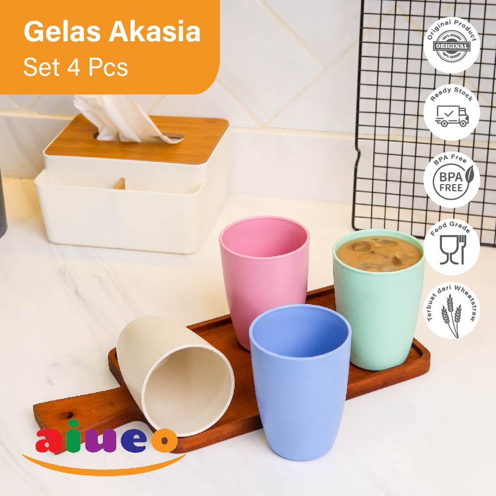 AIUEO Gelas Teh 11 cm Wheatstraw Cangkir Plastik Cup Gelas Susu Gelas Warna Warni