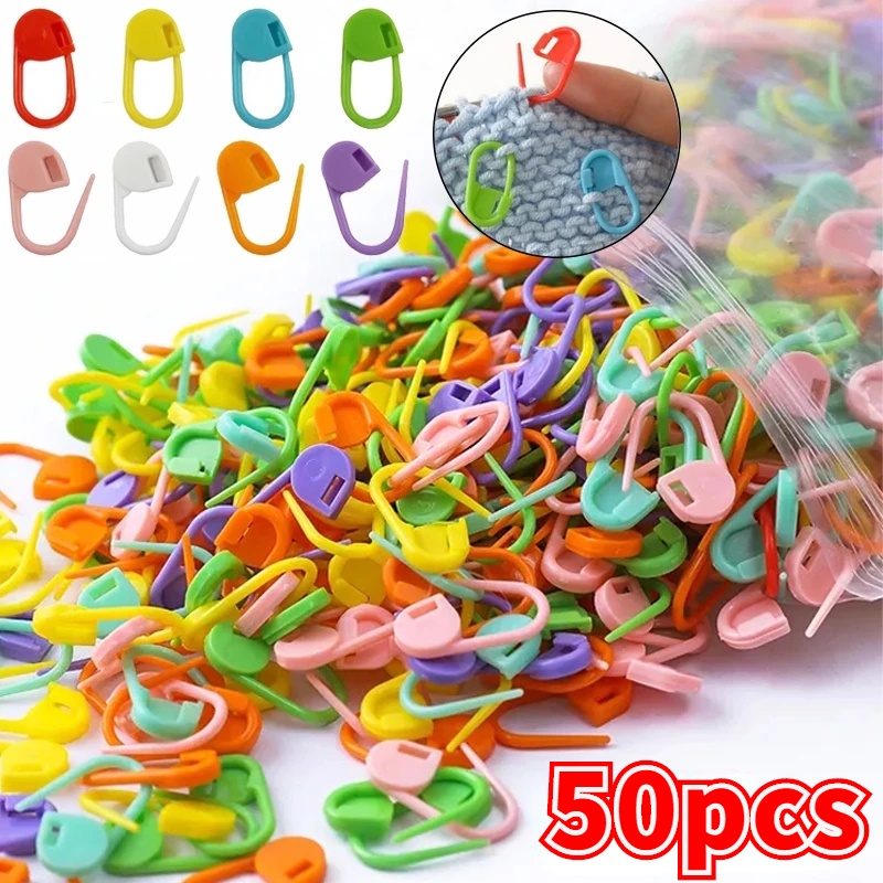 [HOT Sale] Stitch Spidol Jarum DIY Tenun Jahit Aksesoris 50 Pcs Plastik Peniti Warna Campur Alat Rajut Pengunci Crochet Klip