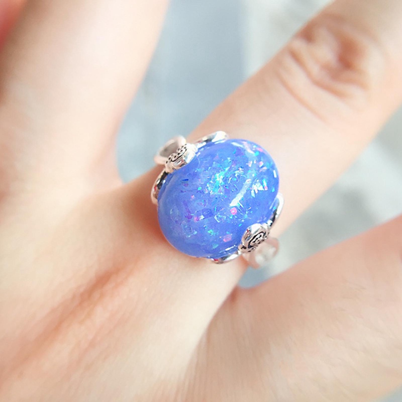 Opal Rings Natural Opal Colorful Light Gemstone Silver Band Ring Perhiasan Mewah Untuk Wanita Dainty Party Gift