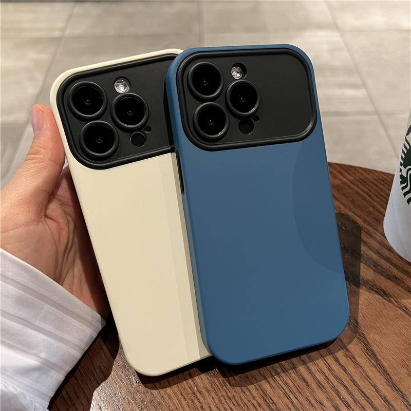 IPHONE Casing Ponsel Jendela Besar Warna Kontras Untuk iPhone14 13 12 Pro Max14 Plus Perlindungan Kamera Skin Feel Silikon Shockproof Cover Untuk iPhone14 Plus