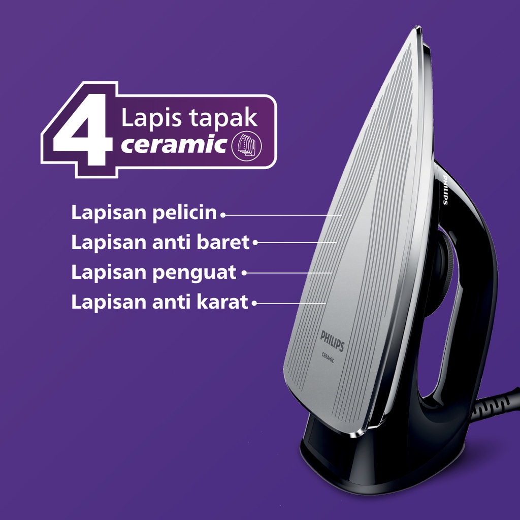 PHILIPS Setrika kering HD1173/80 - Hitam Ceramic