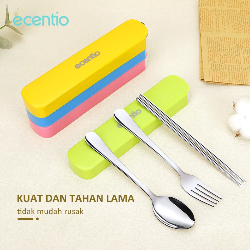 Ecentio Stainless Steel Set 3Pcs Alat Makan Sendok Garpu Sumpit / Spoon Fork Chopsticks